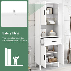 70.9" High Freestanding Tall Bathroom Cabinet with a Drawer, 2 Cabinets, 4 Soft-Close Doors, 2 Adjustable Shelves, Open Storage, for Bathroom, Living Room, Laundry Room