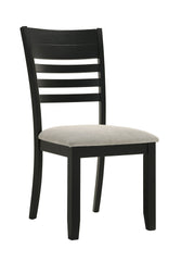 Contemporary 6pc Dining Set Rectangular Table Two- Tone Finish Wood Base Ladder Back Upholstery Chairs Bench Black Gray Finish Wooden Dining Room Furniture