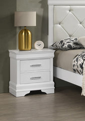 1pc Modern Glam Style Two Drawers Nightstand Solid Wood Crystal-Like Diamond Tufted Texture Finish Bedroom Furniture White