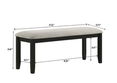 1pc Black Gray Bench Dining Room Fabric Upholstery Kitchen Dining Wooden Furniture