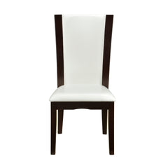 Modern Contemporary Dining Side Chairs Set of 2 White Faux Leather Upholstered Espresso Finish Hardwood Solid