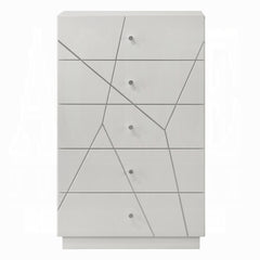 Ultra Modern White Finish Stylish Chest with 5x Storage Drawers Embossed Lines Design Contemporary Bedroom Furniture 1pc Metal Knobs