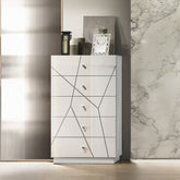 Ultra Modern White Finish Stylish Chest with 5x Storage Drawers Embossed Lines Design Contemporary Bedroom Furniture 1pc Metal Knobs