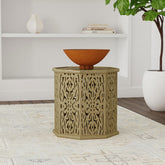 Watsonville Natural Brown Octagonal Solid Mango Wood Side Table