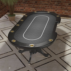 96" Oval Aura Poker Table for 10 Players Texas Holdem Poker Card with Bet Line Felt Surface Jumbo Cup Holders Black