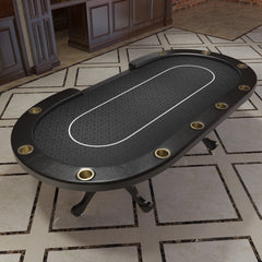 96" Oval Aura Poker Table for 10 Players Texas Holdem Poker Card with Bet Line Felt Surface Jumbo Cup Holders Black