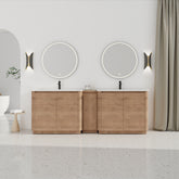 92'' Freestanding Bathroom Vanity with White Ceramic Sink, and 1-Small Storage Cabinet, Soft-Close Door, Imitative Oak, KD-Packing, Plywood