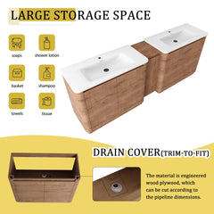92'' Freestanding Bathroom Vanity with White Ceramic Sink, and 1-Small Storage Cabinet, Soft-Close Door, Imitative Oak, KD-Packing, Plywood