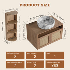 30" Bathroom Vanity with Ceramic Art Sink and Storage Rack, 2-Soft Close Door, Float Mounting Design, Plywood (KD-Packing)