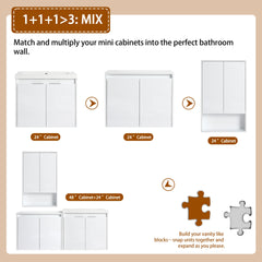 48" Bathroom Vanity With Resin Sink, 1-Wall Cabinet and 1-Side Cabinet, Soft Close Doors, Float Mounting Design, Glossy White, Plywood(KD-Packing)