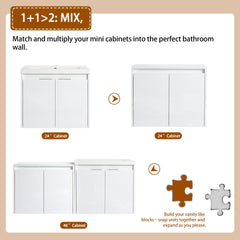 48" Bathroom Vanity With Resin Sink, Soft Close Doors & Wall Cabinet, Float Mounting Design, Glossy White, Plywood(KD-Packing)