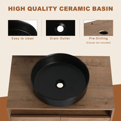 30" Bathroom Vanity with Black Ceramic Art Sink, 2-Soft Close Door, Float Mounting Design, Plywood (KD-Packing)