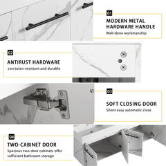 60 Inch Wall-Mounted Bathroom Vanity with Sink, Thick Edged Double Resin Sink, KD-Package