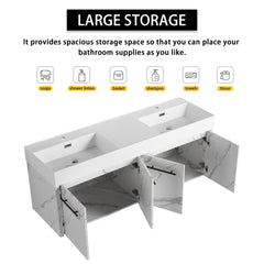 60 Inch Wall-Mounted Bathroom Vanity with Sink, Thick Edged Double Resin Sink, KD-Package