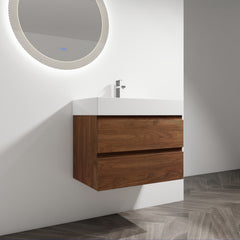 30" Wall-Mounted Bathroom Vanity With Resin Sink, 2-Soft Close Drawers, KD-Package