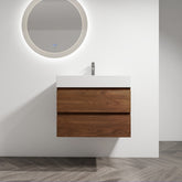 30" Wall-Mounted Bathroom Vanity With Resin Sink, 2-Soft Close Drawers, KD-Package