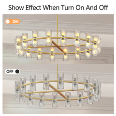 Modern 36" Gold Round Chandelier Light Fixture, K9 Crystal Chandeliers for Dining Room, Living Room, Dining Room Chandeliers Over Table, Chandelier for Bedroom, Foyer, Includes 36XG4 Bulbs