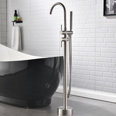 Single Handle Freestanding Tub Filler Floor Mount Bathtub Faucet with Handheld Shower (Brushed Nickel)
