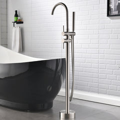 Single Handle Freestanding Tub Filler Floor Mount Bathtub Faucet with Handheld Shower (Brushed Nickel)