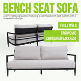 6PC Outdoor Conversation Set with Fully Weld 360° Swivel Club Chairs,Luxurious Bench Seat Sofa,Marble-Inspired Sintered Stone Coffee Table & Side Table,Rust-Free Aluminum Frame & Sunbrella Cushions