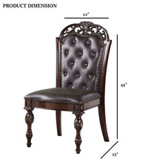 Traditional Style 2pc Side Chair Nailhead Trim Curved Detailed Leatherette Upholstered Brown Cherry And Espresso Finish