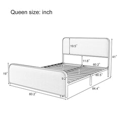 Gold Modern Metal Bed Frame with Curved Upholstered Headboard and Footboard Bed with Under Bed Storage, Heavy Duty Metal Slats, Queen Size, Beige
