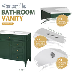 36'' Bathroom Vanity with Top Sink, Modern Bathroom Storage Cabinet with Mirror, 2 Drawers and a Tip-out Drawer, Mirror Cabinet with 6 Open Shelves, Single Sink Bathroom Vanity