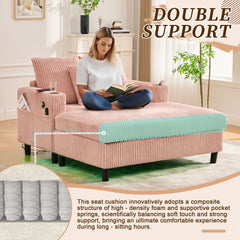 UNITED WE WIN Modern Corduroy Oversized Recliner Sofa with Deep Seat, 3 Pillows, USB Charging, RGB LED Light Strip, Cup Holder, Side Pocket - Suitable for Living Room and Bedroom