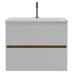 Gloria 24" Wall Mounted Snow White Matt & Natural Oak Bathroom Vanity with Integrated Ceramic Sink with Overflow, Large Storage Floating Bathroom Vanity for Modern Bathroom, Pre-assembled