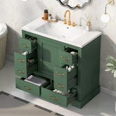 36" Bathroom Vanity with Sink Combo, Six Drawers, Multi-Functional Drawer Divider, Adjustable Shelf, Green (Old Sku:SY999808AAF)