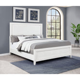 Inverness Distressed White Eastern King Upholstered Panel Bed