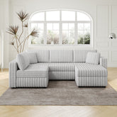 106.3" Soft U-shaped 4-Person Sofa. Matches 30.7" Ottoman with Hydraulic Lift. Comfortable & Stylish. For Bedroom & Living Room. Light Gray. Modern Furniture. Modular Design.