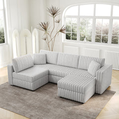 106.3" Soft U-shaped 4-Person Sofa. Matches 30.7" Ottoman with Hydraulic Lift. Comfortable & Stylish. For Bedroom & Living Room. Light Gray. Modern Furniture. Modular Design.