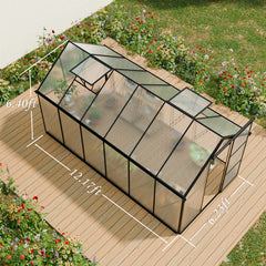 6x12 FT Polycarbonate Greenhouse Raised Base and Anchor Aluminum Heavy Duty Walk-in Greenhouses for Outdoor Backyard in All Season,Black
