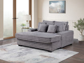Melodia 67"W Gray Corduroy Oversized Sofa Chaise Lounge Chair with Cupholders and USB Charging Port
