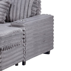 Melodia 67"W Gray Corduroy Oversized Sofa Chaise Lounge Chair with Cupholders and USB Charging Port
