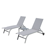 Chaise Lounge Outdoor Set of 3, Lounge Chairs for Outside with Wheels, Outdoor Lounge Chairs with 5 Adjustable Position, Pool Lounge Chairs for Patio, Beach(Grey,2 Lounge Chairs+1 Table)