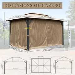 10'x13'Outdoor Gazebo for Patio, Soft Top Metal Gazebos with Double Roofs, Heavy Duty Party Tent with Mosquito Netting and Privacy Curtains for Backyard Garden Lawn Deck (Brown)
