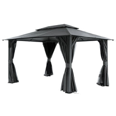 10'x13' Outdoor Gazebo for Patio, Soft Top Metal Gazebos with Double Roofs, Heavy Duty Party Tent with Mosquito Netting and Privacy Curtains for Backyard Garden Lawn Deck (Gray)