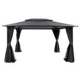 10'x13' Outdoor Gazebo for Patio, Soft Top Metal Gazebos with Double Roofs, Heavy Duty Party Tent with Mosquito Netting and Privacy Curtains for Backyard Garden Lawn Deck (Gray)