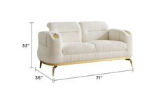 Zoe Modern style 2PC Living room set (Sofa + Loveseat) made with wood and Gold accents in Cream (CA Warehouse Inventory)