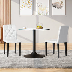 2-pack white PU dining chairs: ergonomic buckle backrest, 35 inches high, black metal legs,Combines Comfort and Texture.Perfectly suitable for family dining rooms, hotel banquet halls,etc.