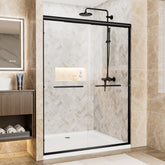 50"-54" W x 72" H Matte Black Aluminum Frame Double Sliding Shower Door, 1/4" (6mm) Clear Tempered Glass With Explosion-proof Film, Dual Stainless Steel Handles
