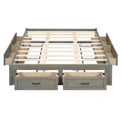 Queen Size Platform Bed with 6 Storage Drawers, Antique Gray