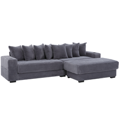 110.75" Modular L Shaped Sofa, Corduroy Fabric Sectional Couch,With a movable footstool, Cup Holders,Bring 8 throw pillows,Side Pocket,Unfold into a Bed,Dark Gray