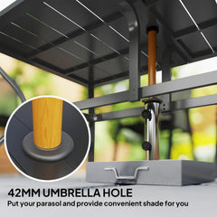 Steel Rectangle Outdoor Dining Table,Rectangular Patio Table with Umbrella Hole