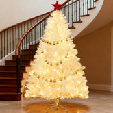 Christmas Trees Home Decor,Prelit Artificial White Christmas Trees, with Warm White LED Lights, Auto Open, Steel Base