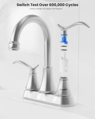 Bathroom Faucet Brushed Nickel with Pop-up Drain & Supply Hoses 2-Handle 360 Degree High Arc Swivel Spout Centerset 4 Inch Vanity Sink Faucet