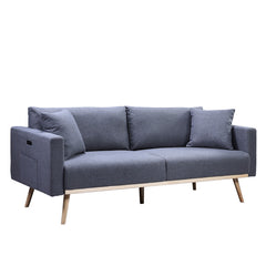 Elio Dark Gray Linen Fabric Sofa Loveseat Living Room Set with USB Charging Ports Pockets & Pillows