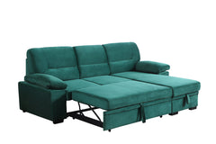 Kipriano 97.5"W Green Velvet Fabric Reversible Sleeper Sectional Sofa Chaise